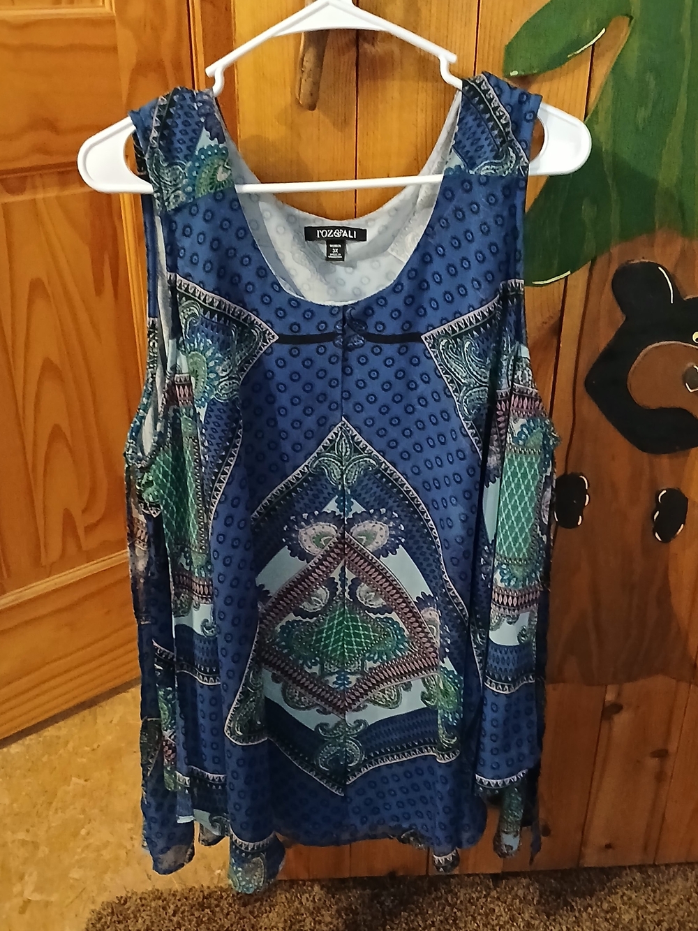 Roz & Ali Blue and Teal Printed Sleeveless Tunic